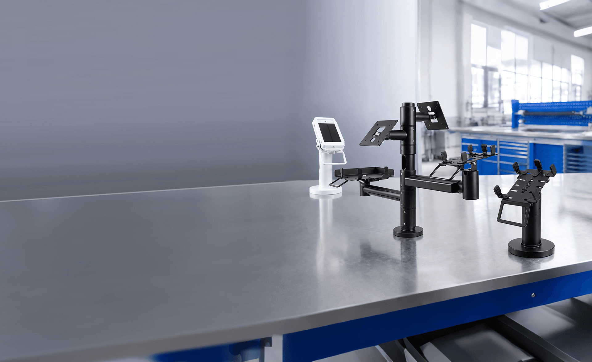 Haiyuan POS mounting systems displayed together in a production environment