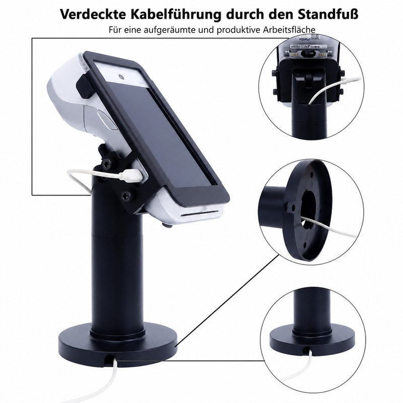 Diebstahlgeschützte POS-Terminalhalterung aus Metall für PAX, Kabelführungsansicht 1