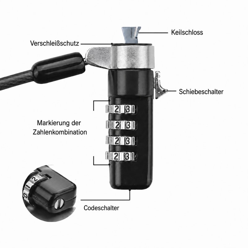 Dell-kompatibles Laptop-Sicherheitskabel mit Zahlenschloss, Konstruktionsansicht 1