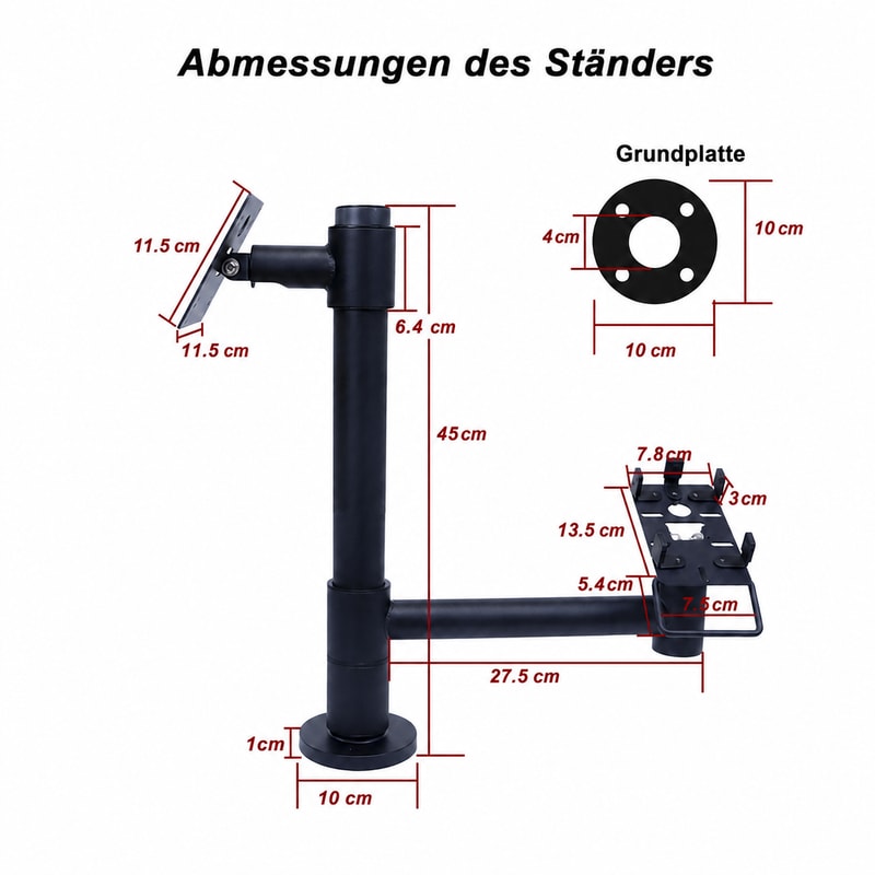 Höhenverstellbarer VESA-POS-Ständer, Maßansicht 1