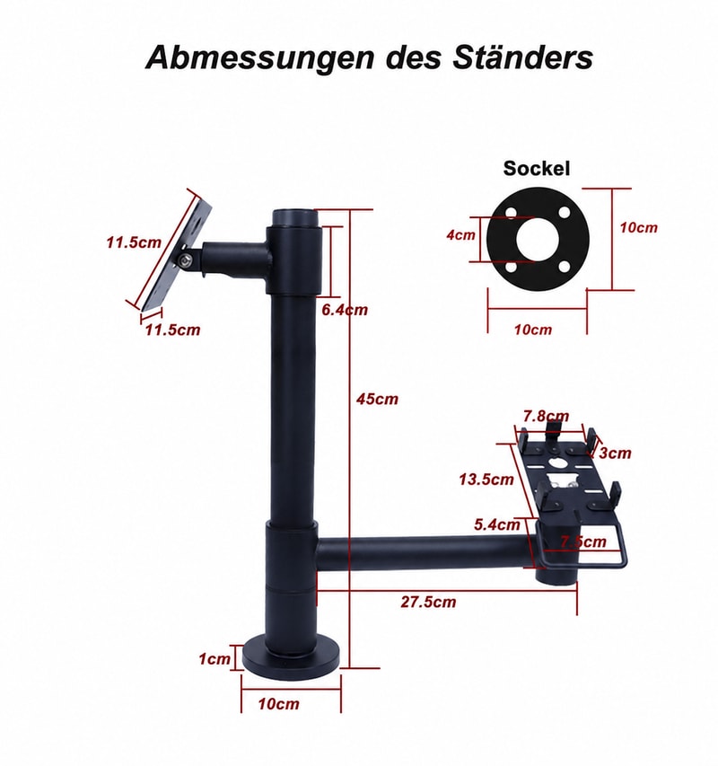 360°-POS-Masthalterung VESA 75/100, Maßansicht 1