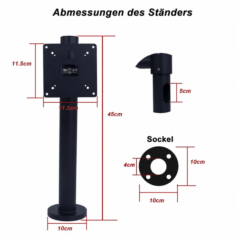 Tischhalterung VESA 75/100 mit großer Basis, Detailansicht 3