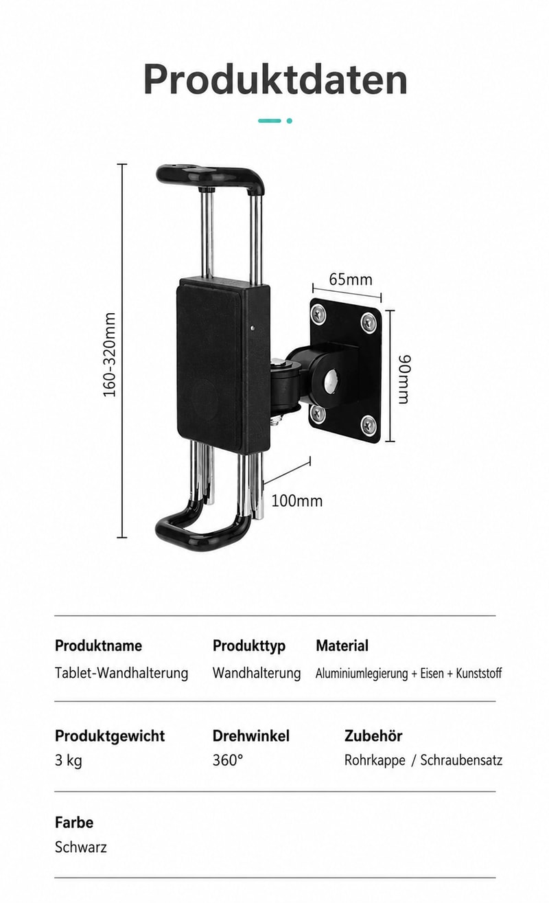 Tablet-Wandhalter 7–12 Zoll, Maßansicht 2