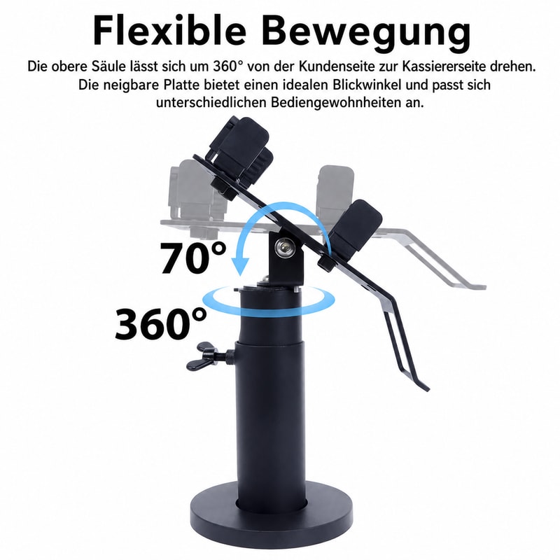 Höhenverstellbare universelle POS-Halterung mit Griff, Bewegungsansicht 1
