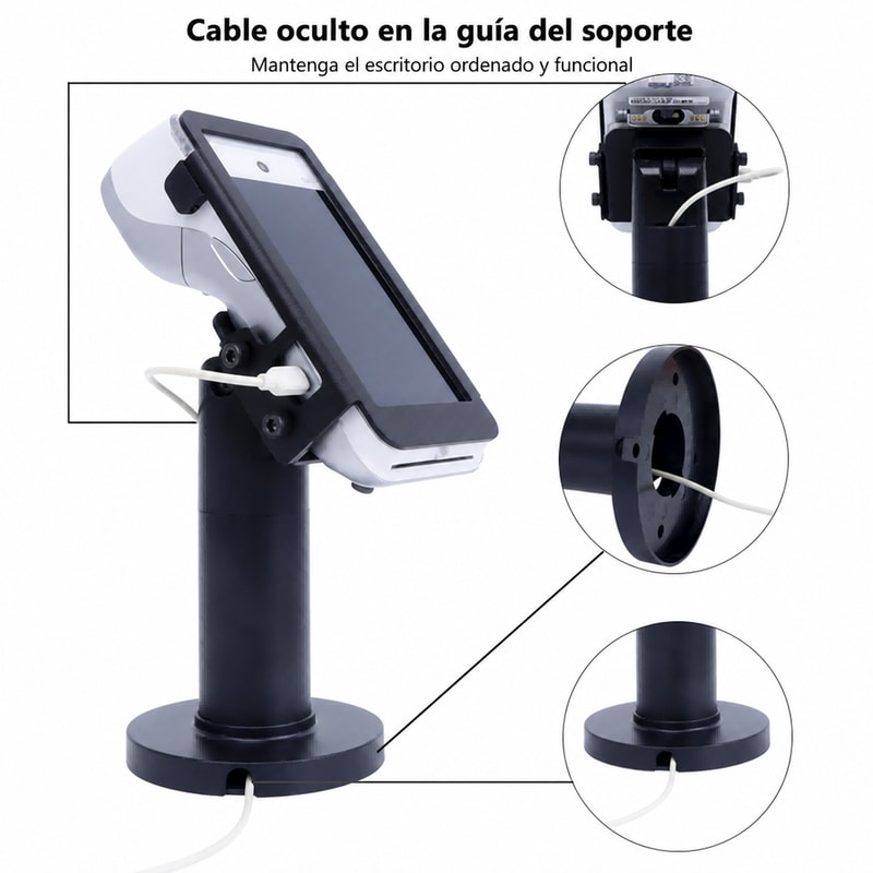 Soporte metálico antirrobo para terminal POS PAX, vista del cableado 1