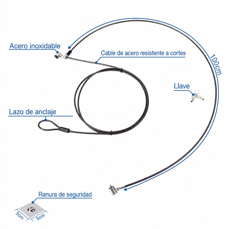 Cable antirrobo NanoSaver de doble cabezal para Lenovo, vista de dimensiones 1