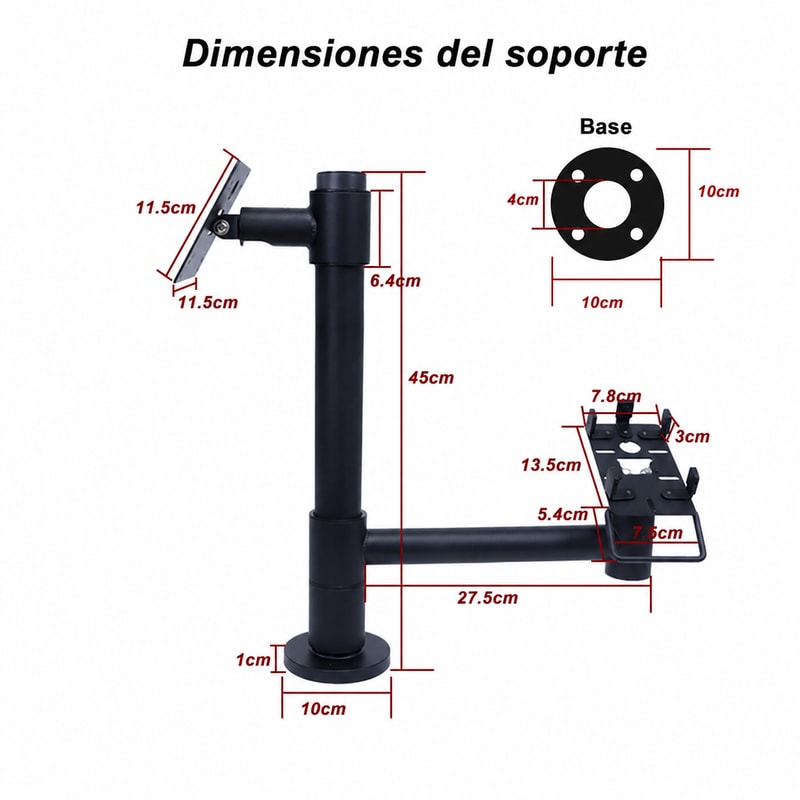 Soporte POS VESA de altura ajustable, vista de dimensiones 1