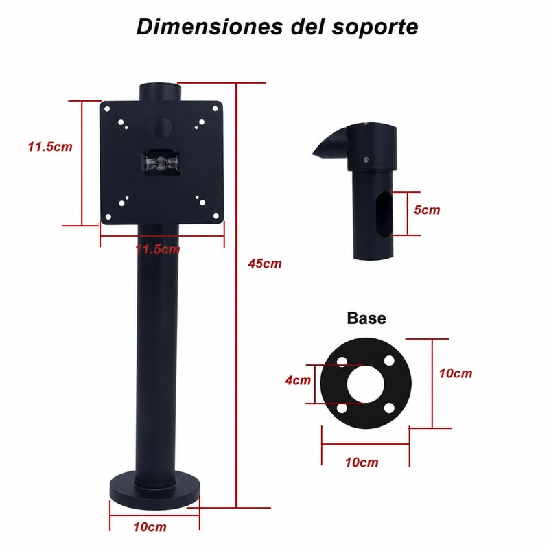 Soporte de sobremesa VESA 75/100 con base grande, vista de características 3