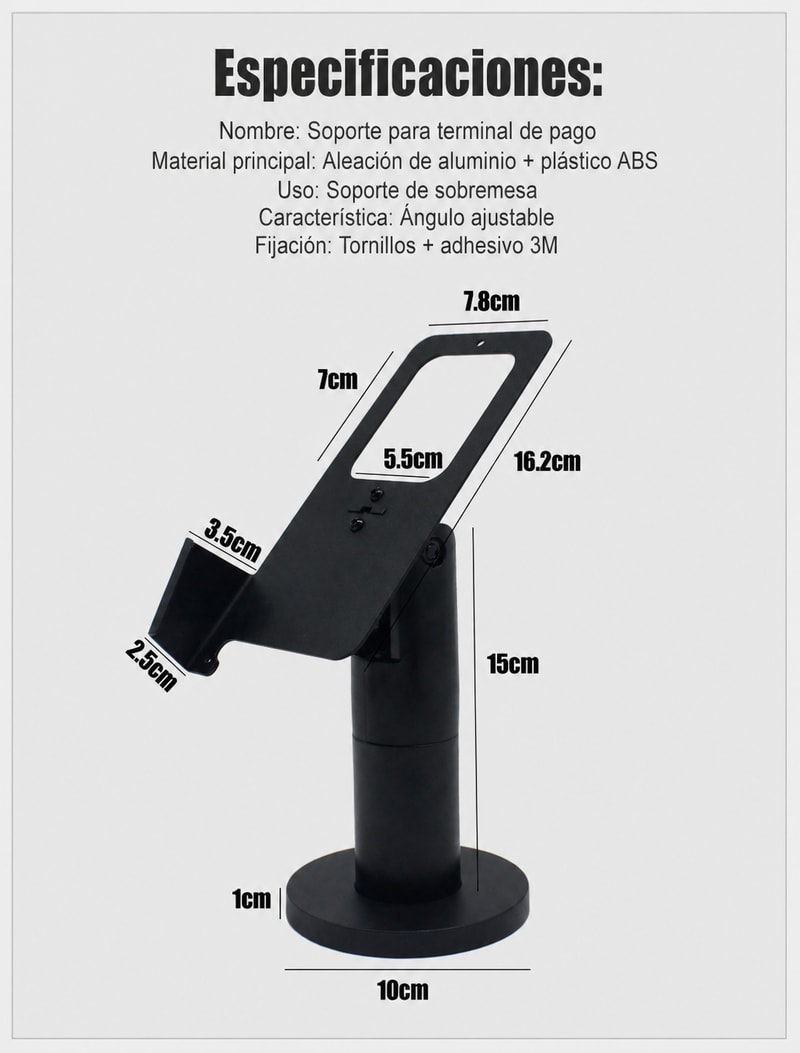 Soporte POS ajustable para Sunmi P3, vista de dimensiones 1