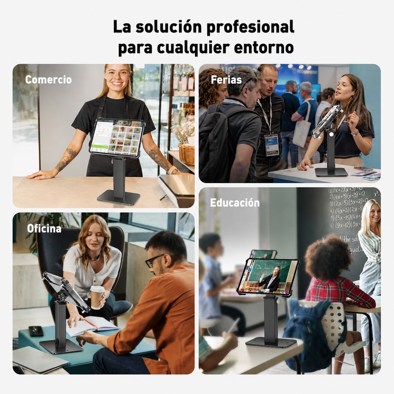 Soporte de sobremesa de altura ajustable para tableta, vista de aplicación 1