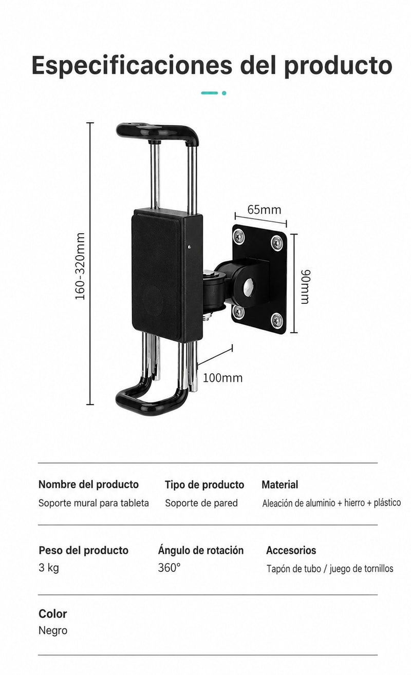 Portatablet mural de 7–12 pulgadas, vista de dimensiones 2