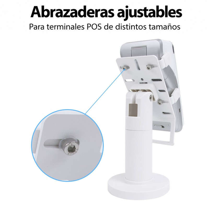 Soporte giratorio blanco desmontable para terminal POS, vista de características 2
