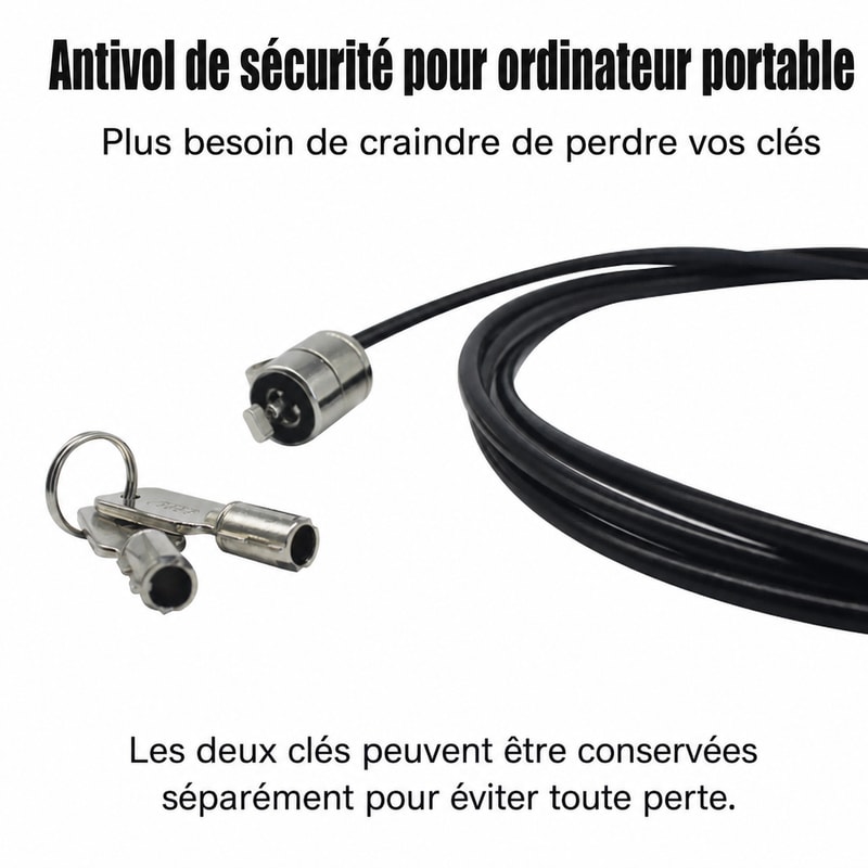 Câble antivol à clé de 4 mm pour ordinateur portable, vue de la sécurité 1