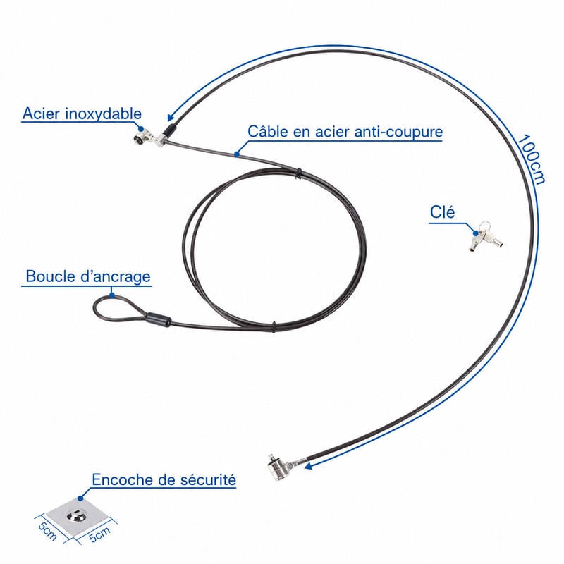 Câble antivol NanoSaver à double tête pour Lenovo, vue des dimensions 1