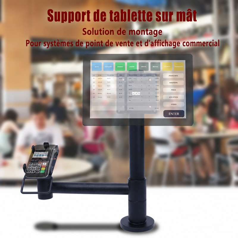 Support POS VESA réglable en hauteur, vue du mouvement 1