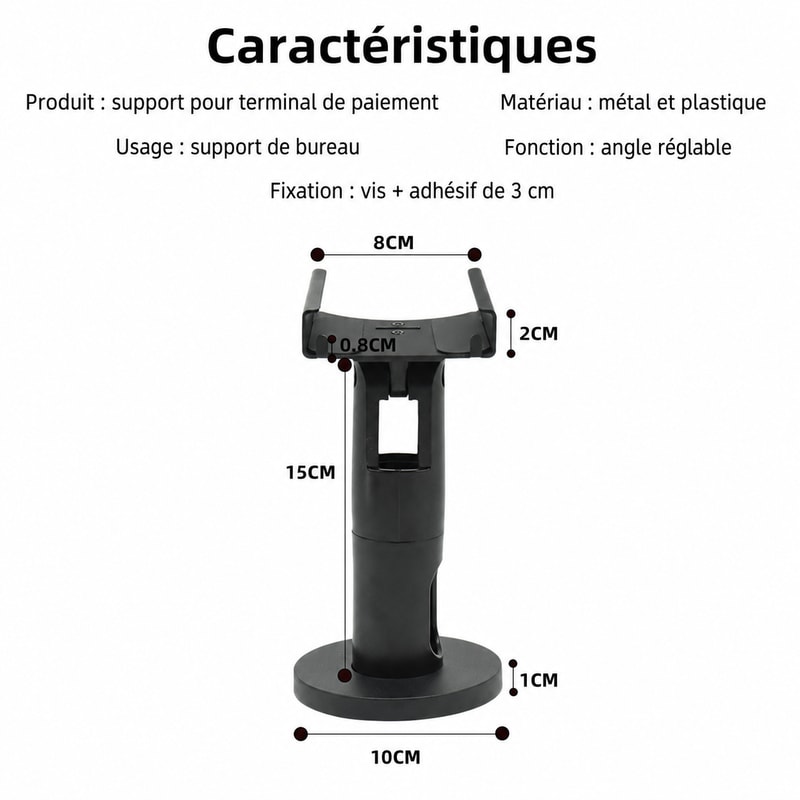 Support de terminal POS pour Kozen P5 / PAX A77, vue des dimensions 1