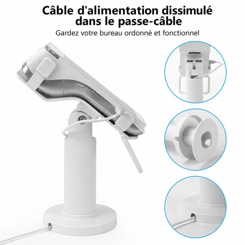 Support POS sur mât réglable pour PAX A920 Pro, vue du câblage 1