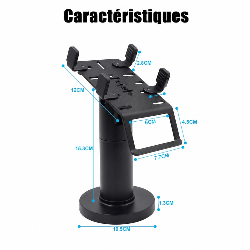 Support POS sur mât avec câbles dissimulés, vue des dimensions 1
