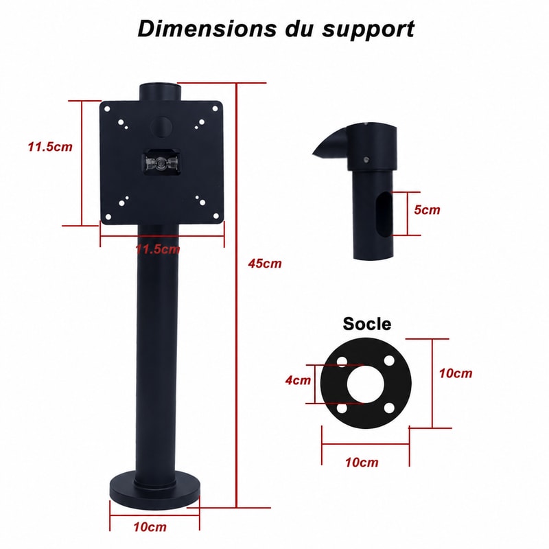 Support de bureau VESA 75/100 à grande base, vue détaillée 3
