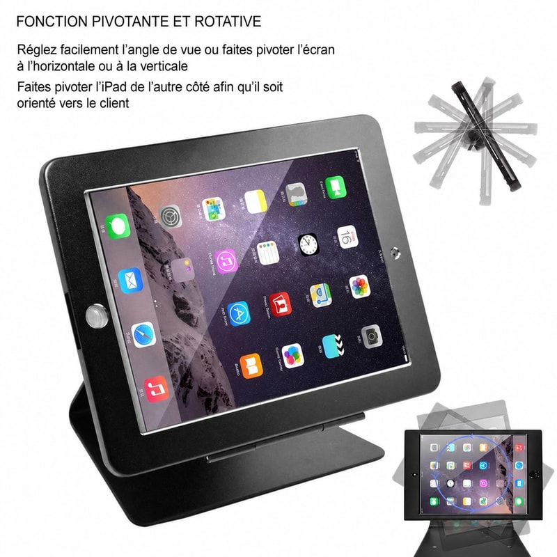 Support de bureau en L verrouillable pour tablette, vue des dimensions 1