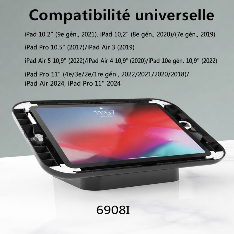 Support iPad verrouillable comptoir/mur 9,7–11 pouces, vue de la compatibilité 1