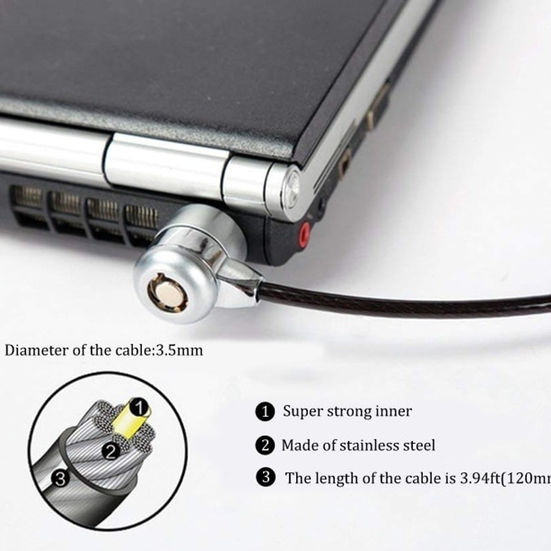 1.1 m Silver Keyed Laptop Security Cable, construction view 1