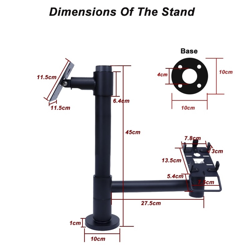 360° VESA 75/100 POS Pole Mount, dimensions view 1