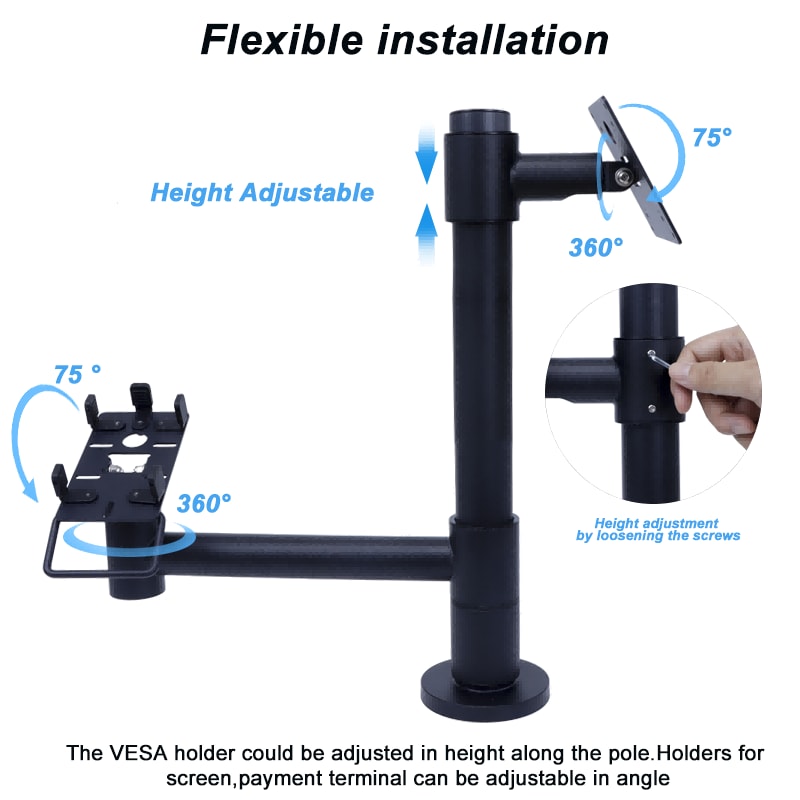360° VESA 75/100 POS Pole Mount, installation view 1
